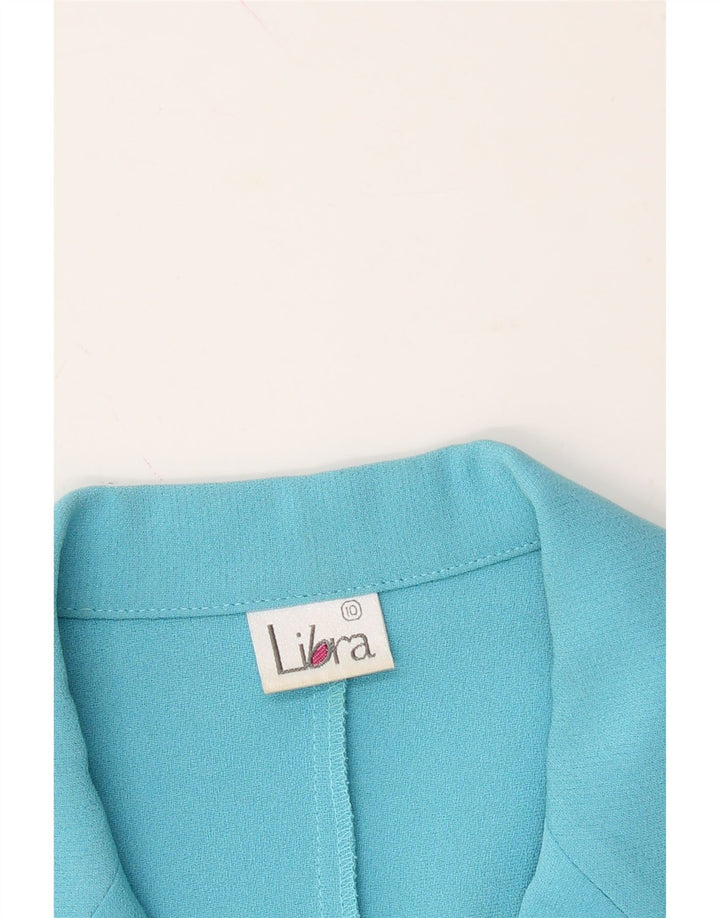 LIBRA Womens 4 Button Short Sleeve Blazer Jacket UK 10 Small  Blue Acetate Vintage Libra and Second-Hand Libra from Messina Hembry 