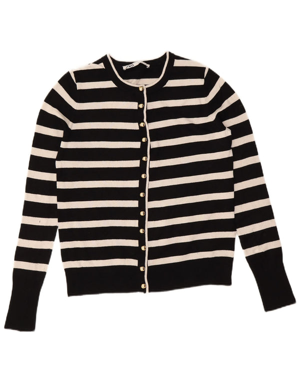 Zara Womens Cardigan Sweater UK 10 Small Black Striped Viscose