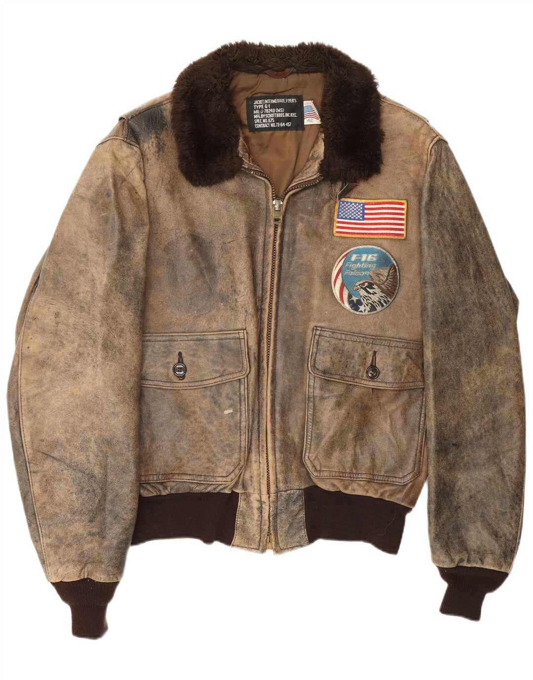 Jachetă de aviator din piele grafică pentru bărbați Schott UK 42 XL din piele maro
