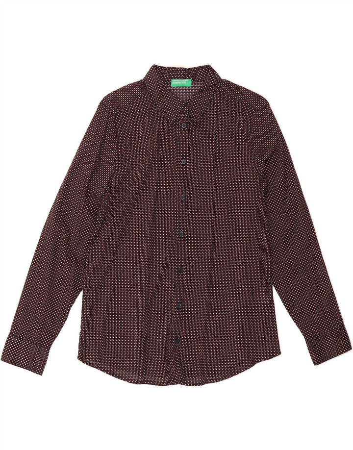 BENETTON Womens Shirt UK 10 Small Navy Blue Spotted Cotton Vintage Benetton and Second-Hand Benetton from Messina Hembry 