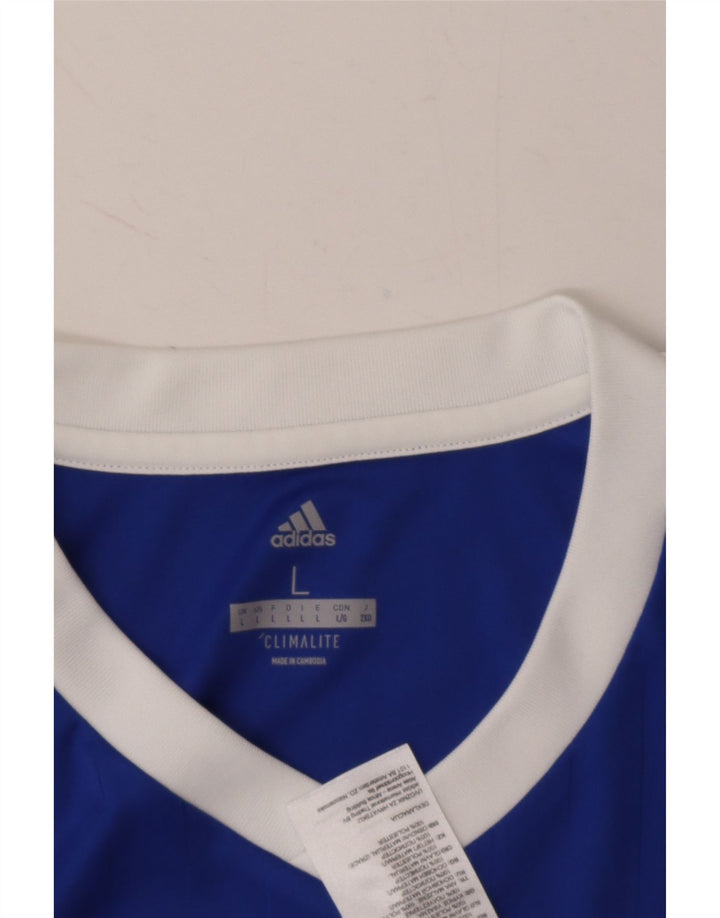 ADIDAS Mens Climalite Graphic T-Shirt Top Large Blue Polyester Vintage Adidas and Second-Hand Adidas from Messina Hembry 