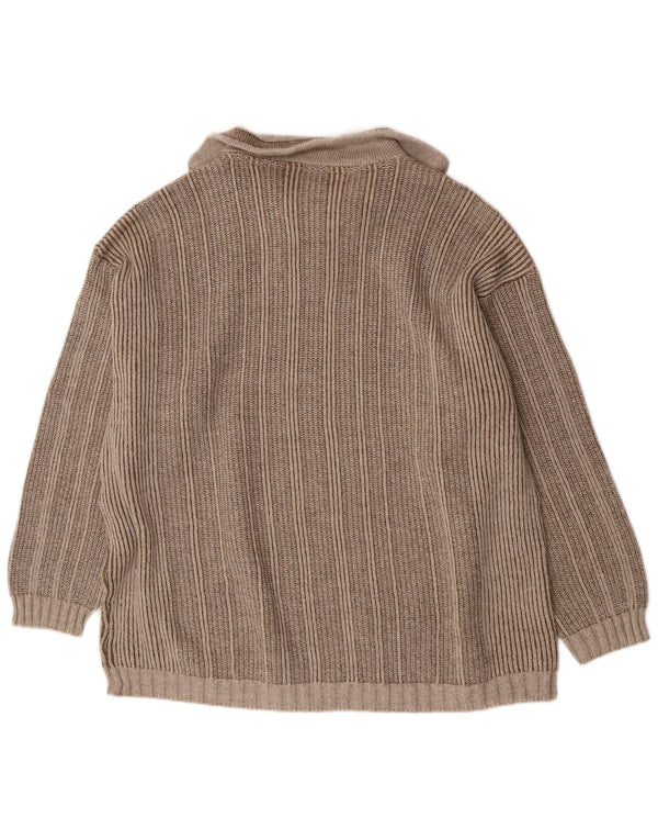 Pulover vintage pentru bărbați, cu fermoar, cu gât, IT 66 6XL, bej, cu dungi