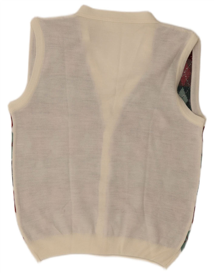 Cardigan vintage fără mâneci pentru bărbați, mare, alb Argyle/Diamond