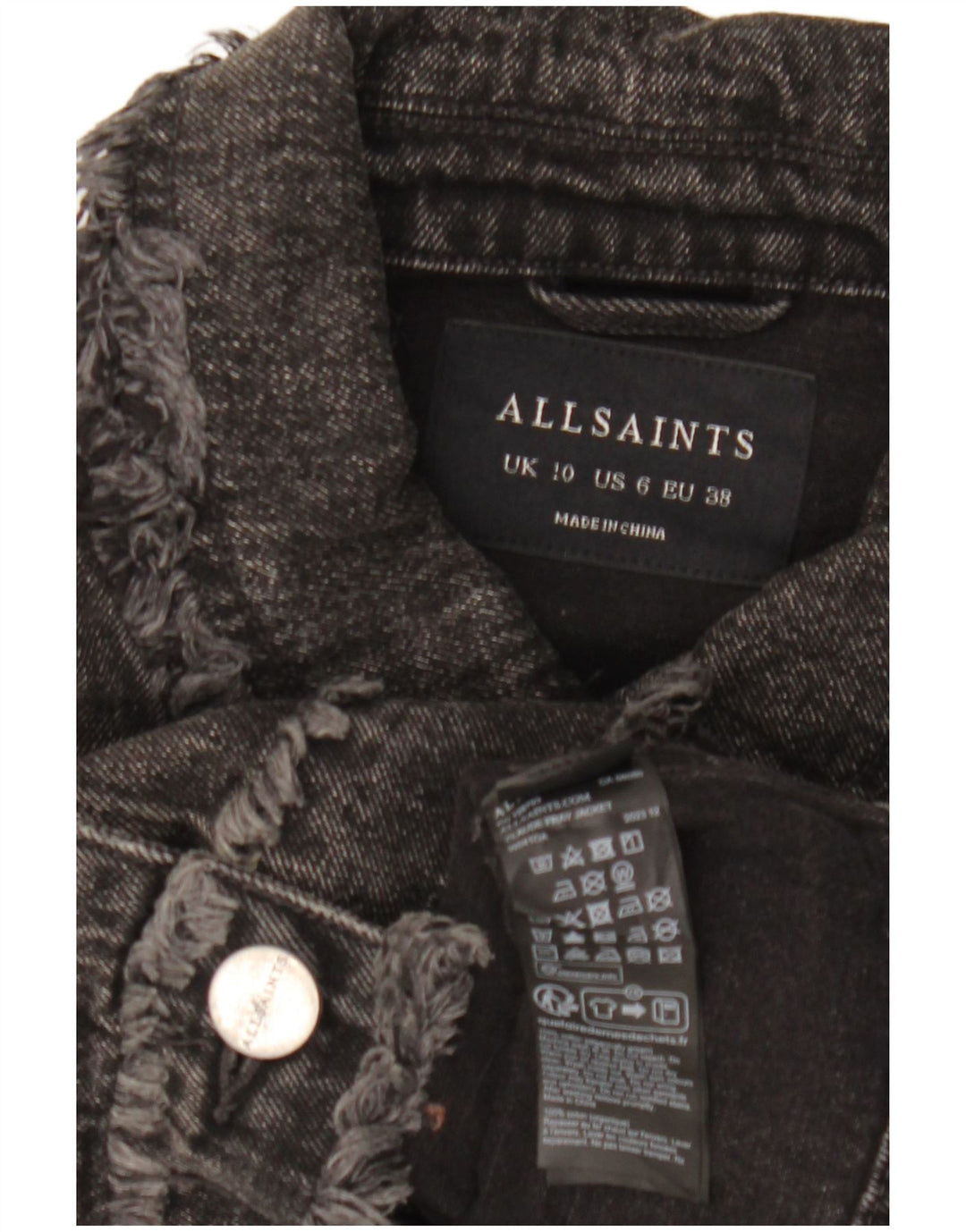 All Saints Jachetă de blugi supradimensionată pentru femei, UK 10, bumbac negru mic