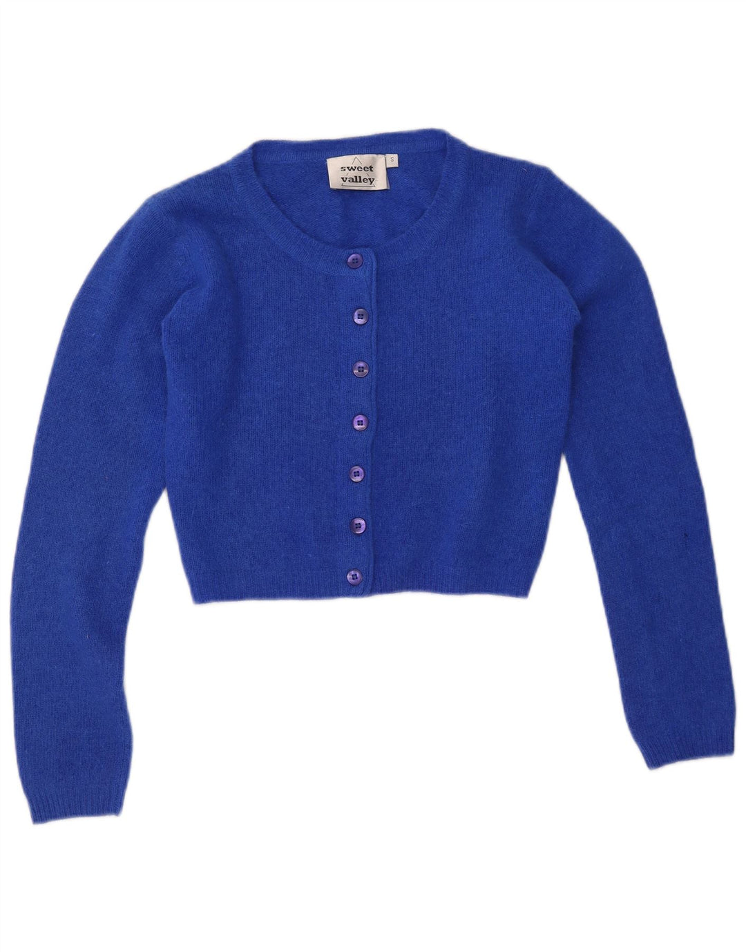 Pulover cardigan crop VINTAGE pentru femei UK 10 Lână albastră mică