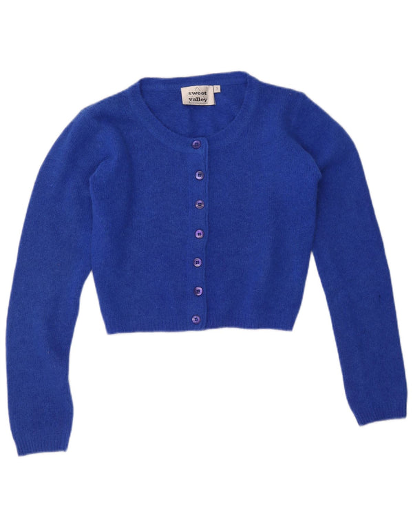 Pulover cardigan crop VINTAGE pentru femei UK 10 Lână albastră mică