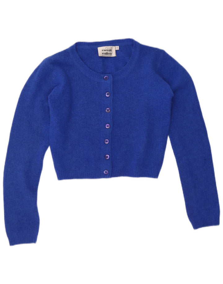 Pulover cardigan crop VINTAGE pentru femei UK 10 Lână albastră mică