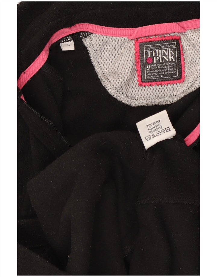 Pulover din lână pentru femei Think Pink, cu fermoar și gât, UK 10 Poliester negru mic
