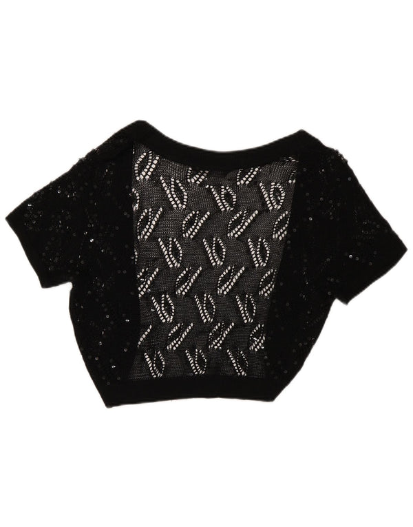 Pulover cardigan deschis Bolero pentru femei Debut UK 8 Small Black Geometric