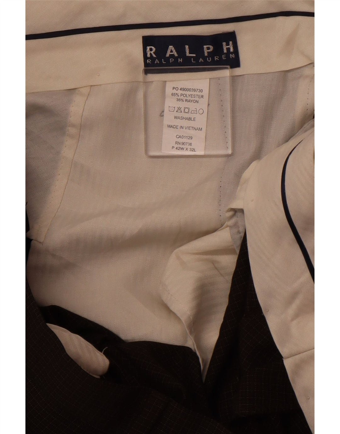 Pantaloni drepți pentru bărbați Ralph Lauren L42 L32 Poliester cu carouri maro