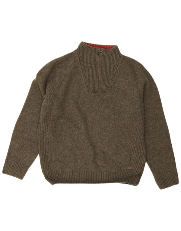 Pulover Barbour pentru femei, cu fermoar, cu gât, UK 18 XL Kaki Lână