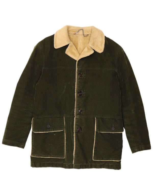 Pardesiu din lână Sherpa Vintage pentru bărbați UK 38, verde mediu