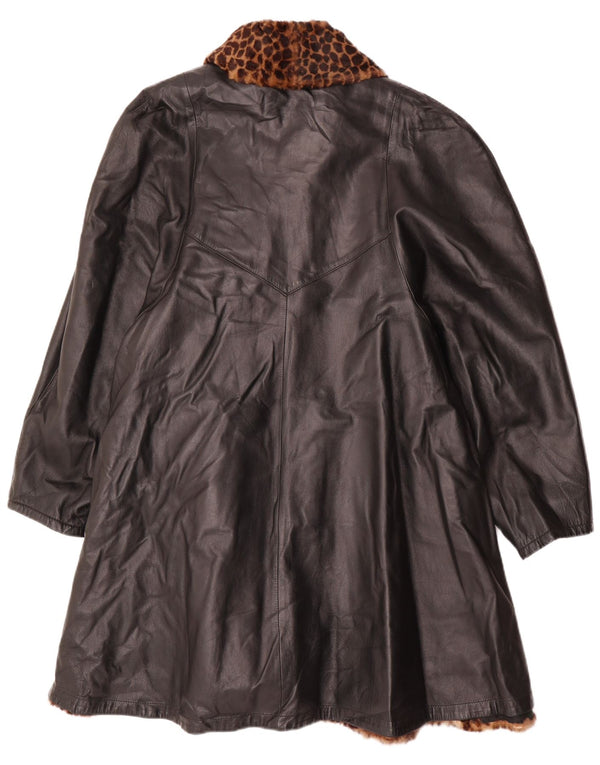 Palton de piele reversibil supradimensionat vintage pentru femei IT 46 mare negru