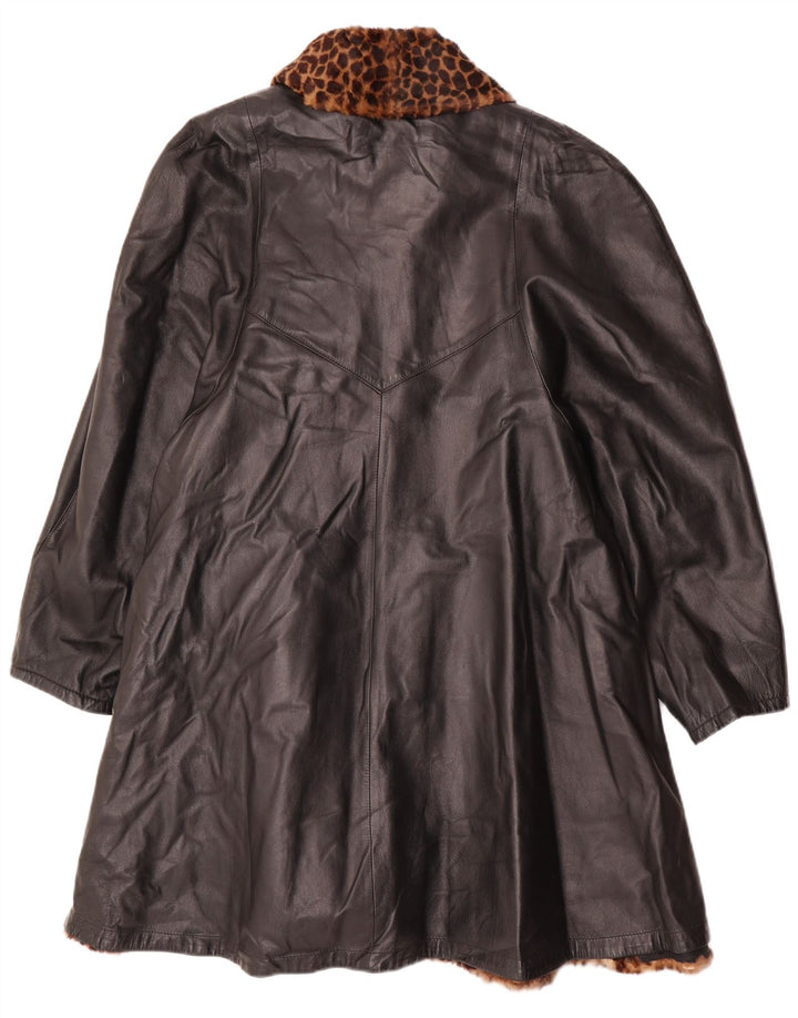 Palton de piele reversibil supradimensionat vintage pentru femei IT 46 mare negru