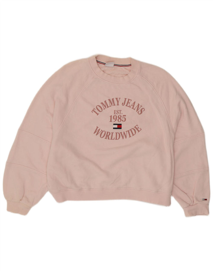TOMMY HILFIGER Pulover cu grafic supradimensionat pentru femei UK 20 2XL Roz