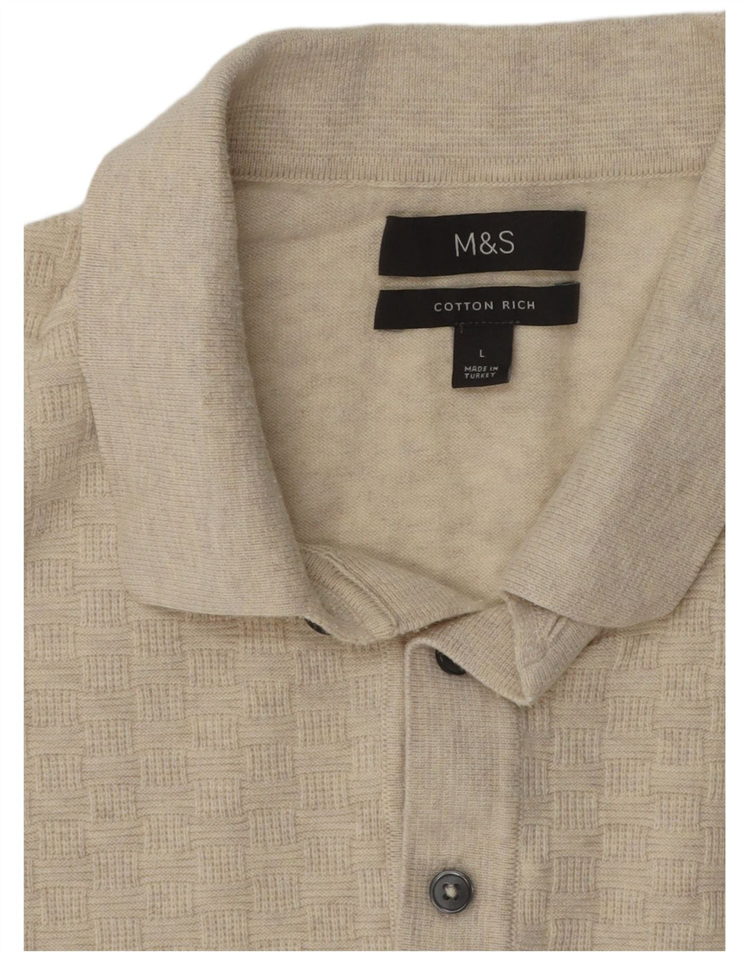 Marks & Spencer Pulover cu gât polo pentru bărbați, mare, bej, geometric