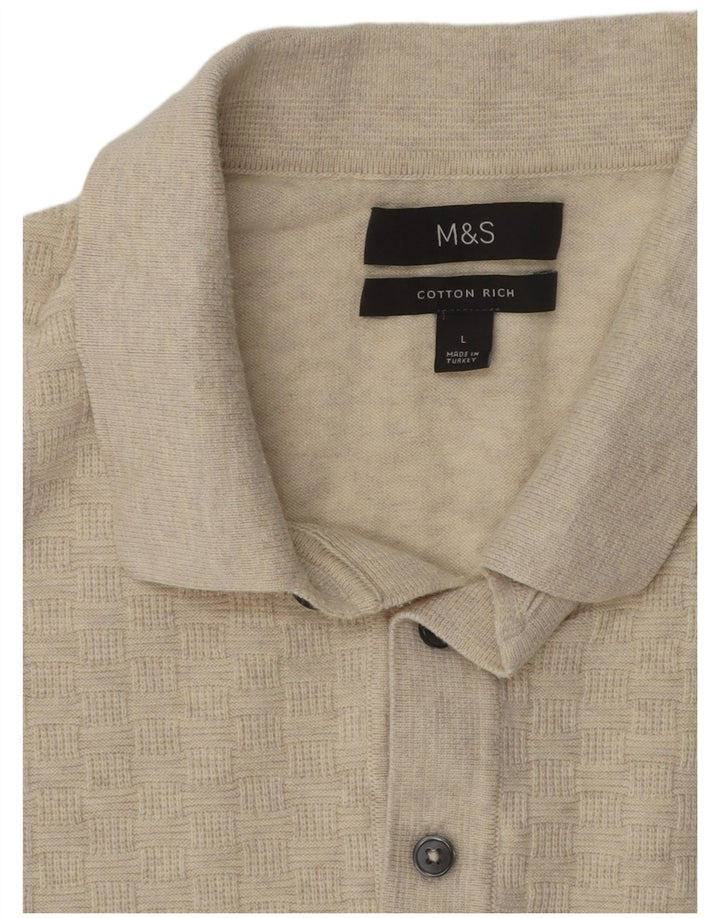 Marks & Spencer Pulover cu gât polo pentru bărbați, mare, bej, geometric