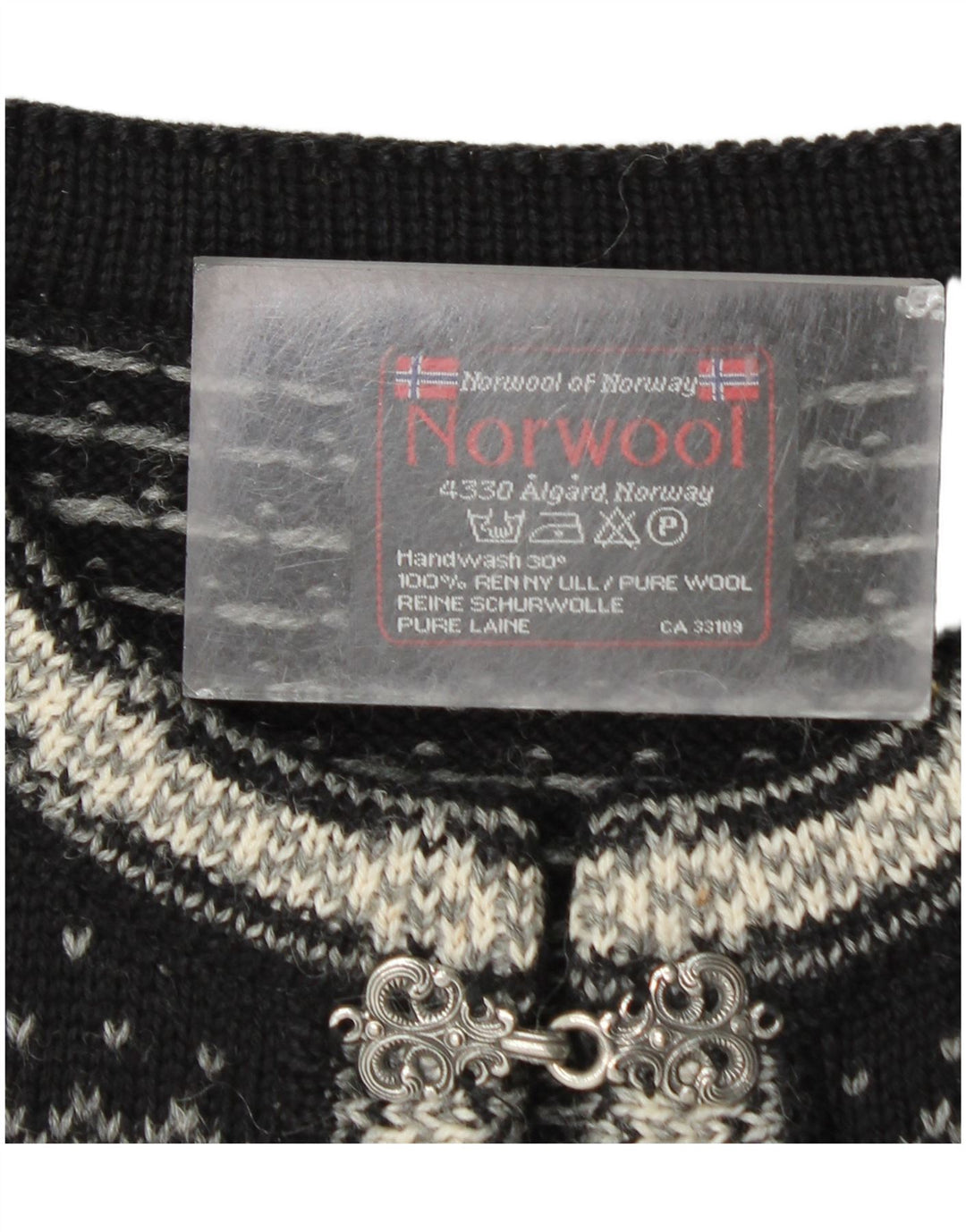 Pulover cardigan pentru bărbați Norwool, negru mediu, lână nouă Fair Isle
