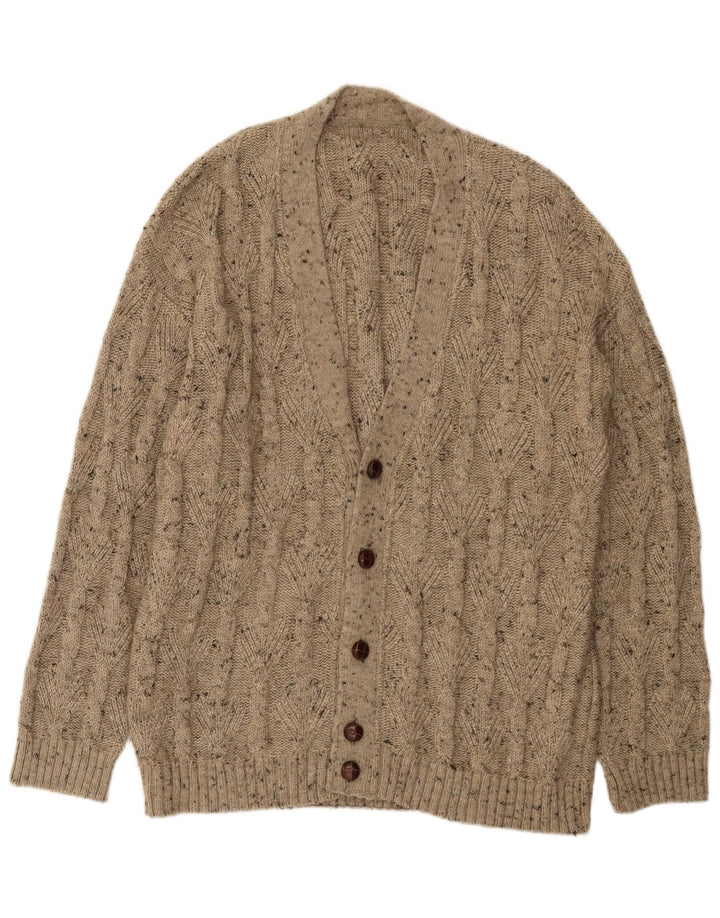 Cardigan Vintage pentru bărbați, XL, bej, lână cu pete