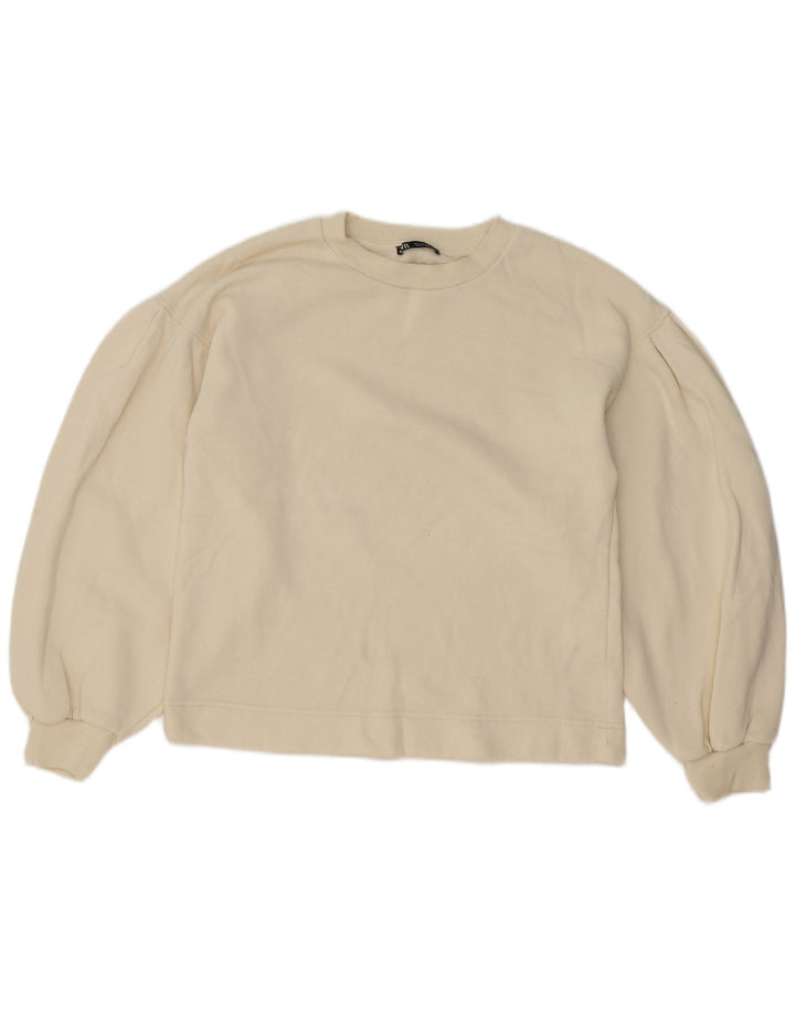 Pulover supradimensionat pentru femei Zara UK 10 Bumbac alb catifelat