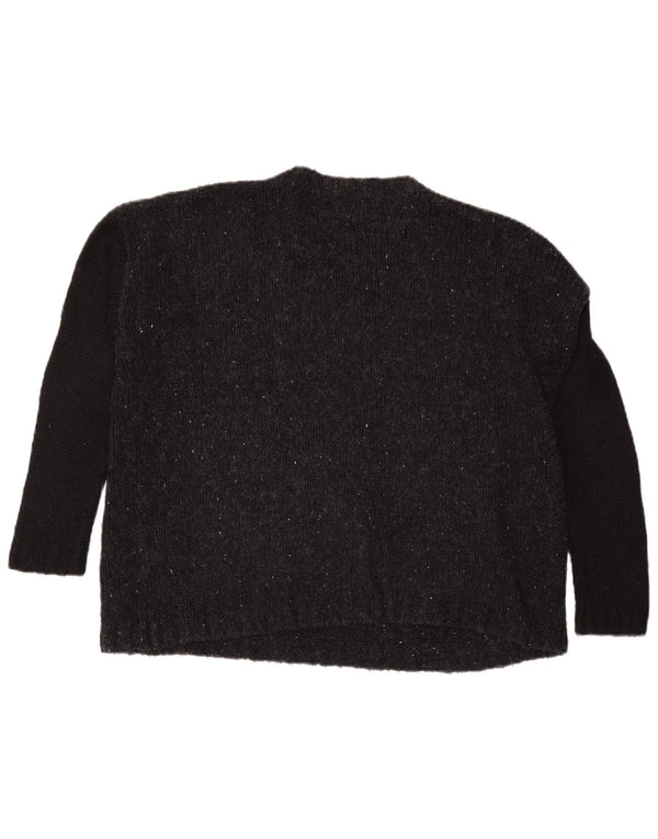 Topshop Pulover supradimensionat pentru femei cu gâtul turnat, UK 10, mic, gri, pete