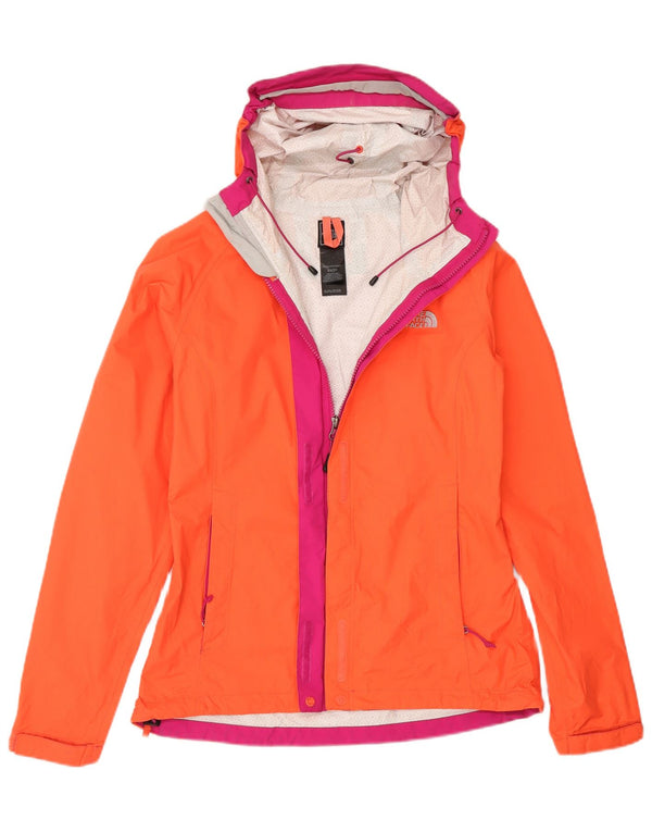 The North Face Womens Hooded Rain Jacket UK 6 XS Orange Colourblock