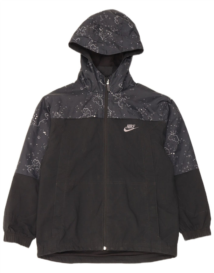 Jachetă de ploaie cu glugă Nike pentru băieți, cu model abstract, 10-11 ani, neagră medie