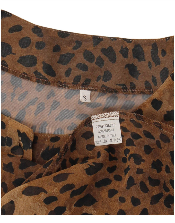 Bluză de damă vintage cămașă supradimensionată UK 10 mic maro imprimeu animal