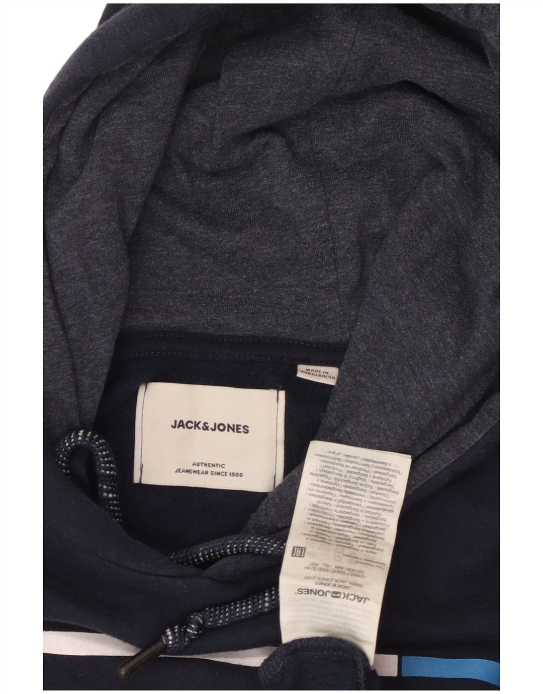 Pulover Jack & Jones pentru bărbați cu capota cu grafică, mic, albastru, bumbac