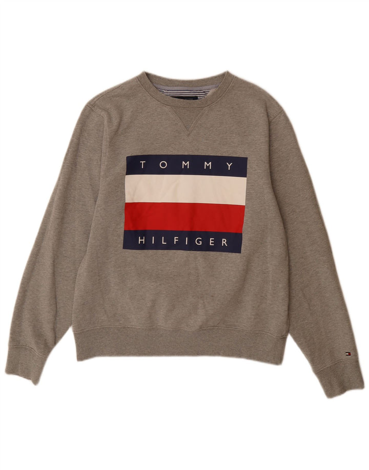 TOMMY HILFIGER Pulover cu grafic pentru femei UK 14 Bumbac gri mediu