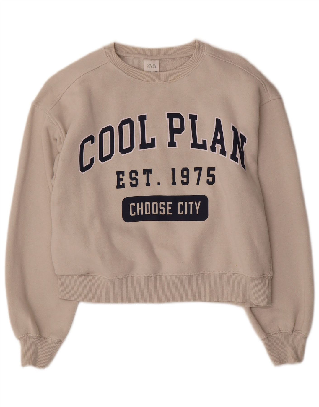 Pulover pentru fete Zara Crop Graphic Pulover 13-14 Ani Alb