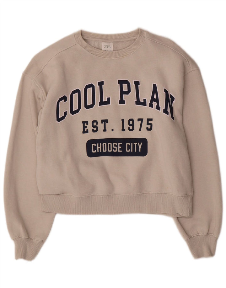 Pulover pentru fete Zara Crop Graphic Pulover 13-14 Ani Alb