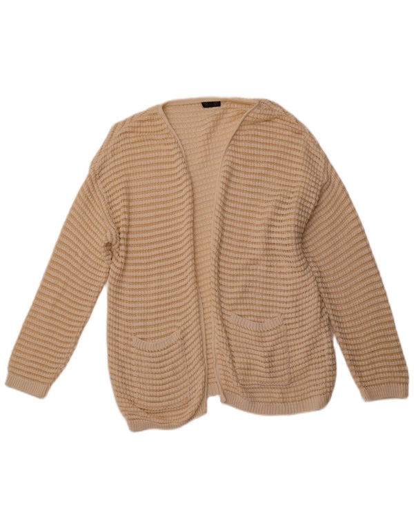 TOPSHOP Womens Open Cardigan Sweater UK 14 Large Beige Striped Cotton