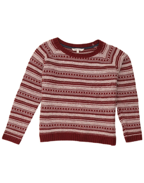 Pulover de damă Fat Face cu gât de barcă UK 12 Medium Burgundy cu dungi
