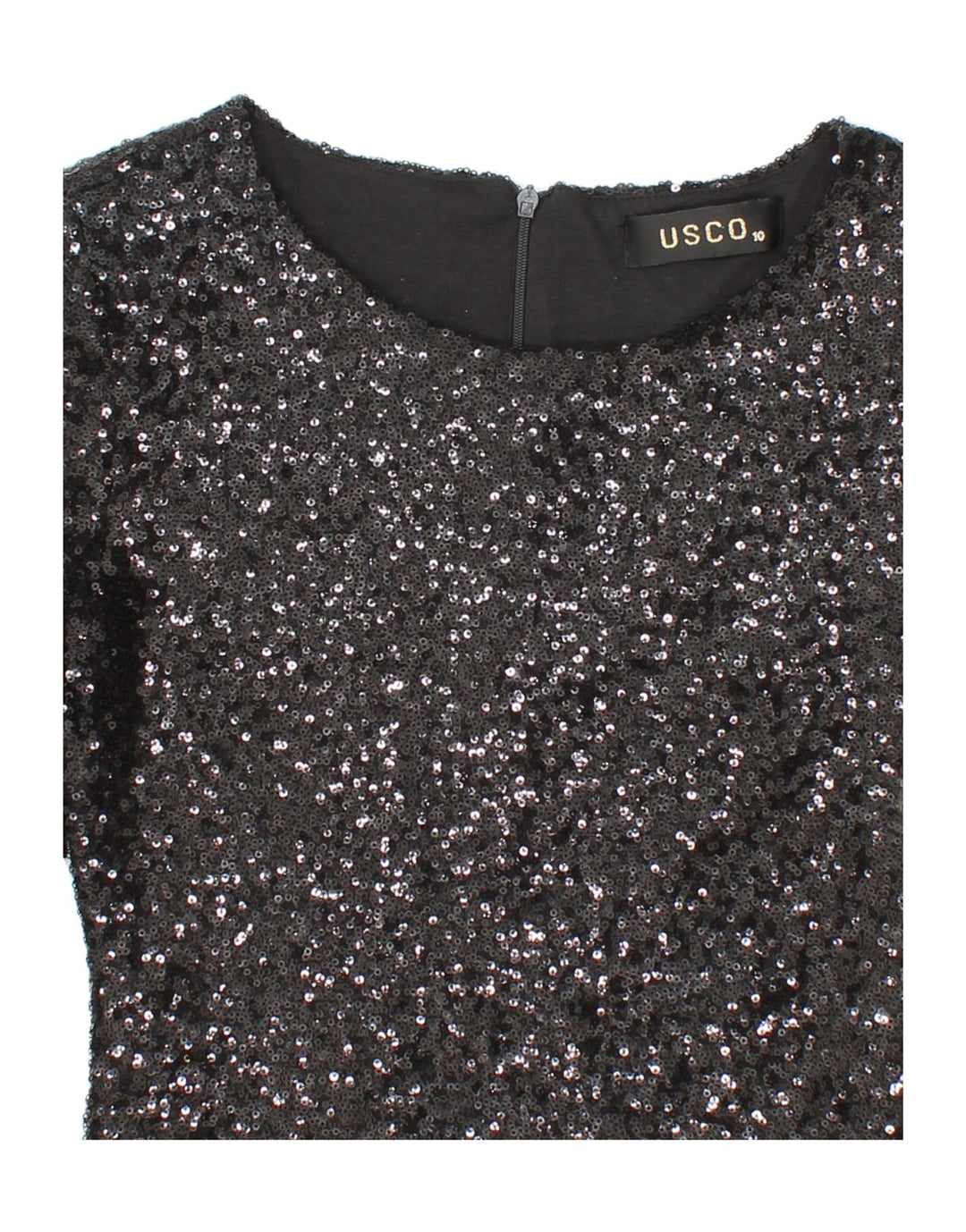 USCO Womens 3/4 Sleeve Sequin Sheath Dress UK 10 Small Black Vintage Usco and Second-Hand Usco from Messina Hembry 