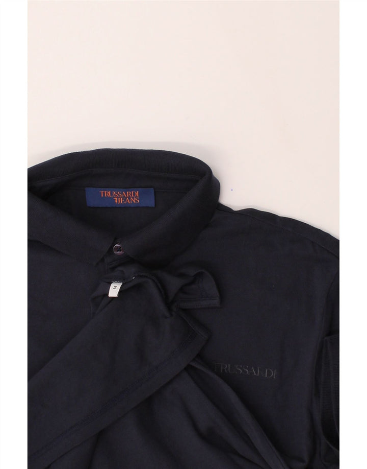 TRUSSARDI Mens Polo Shirt Medium Navy Blue Vintage Trussardi and Second-Hand Trussardi from Messina Hembry 