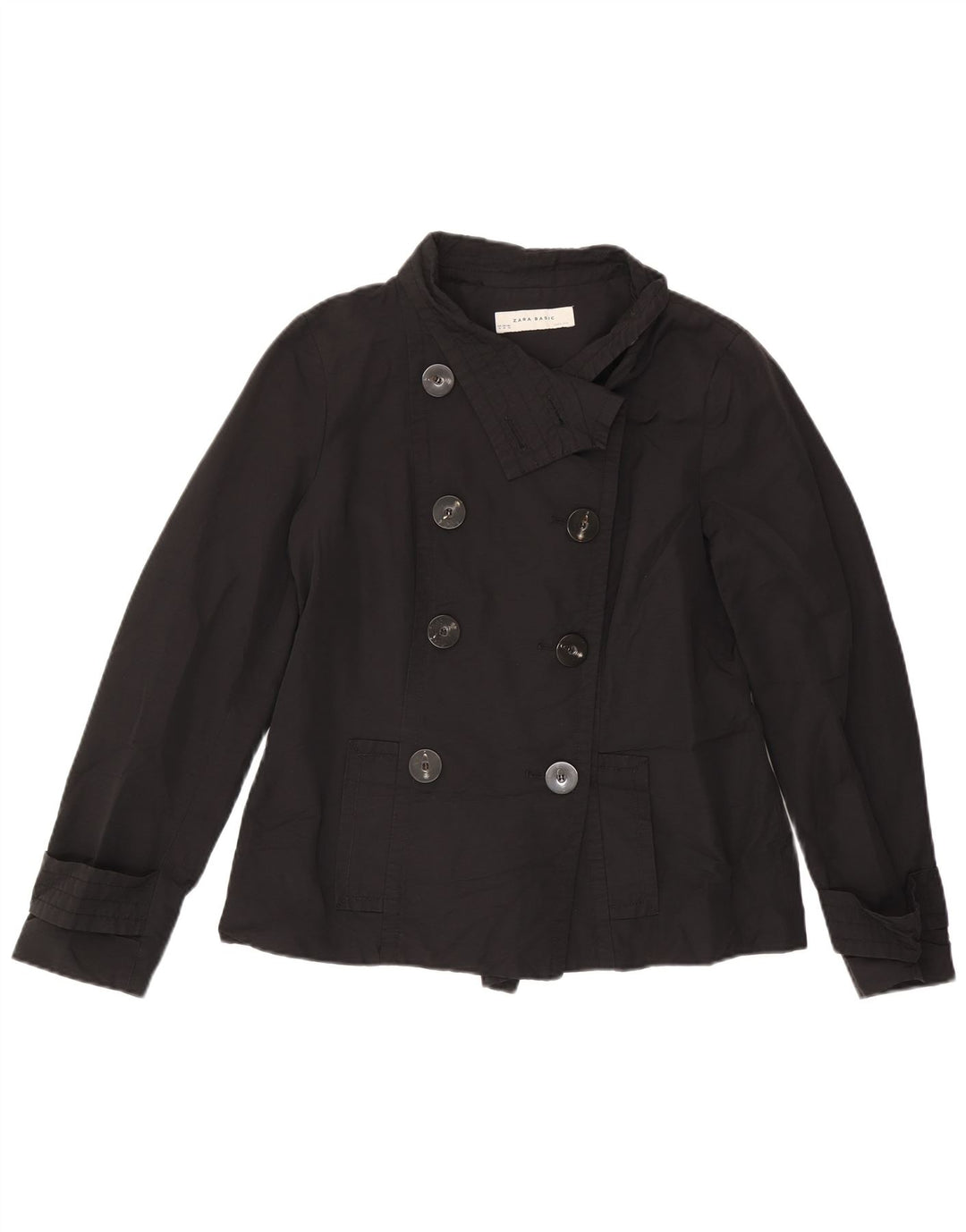 Palton scurt pentru femeie Zara UK 18 XL, bumbac negru