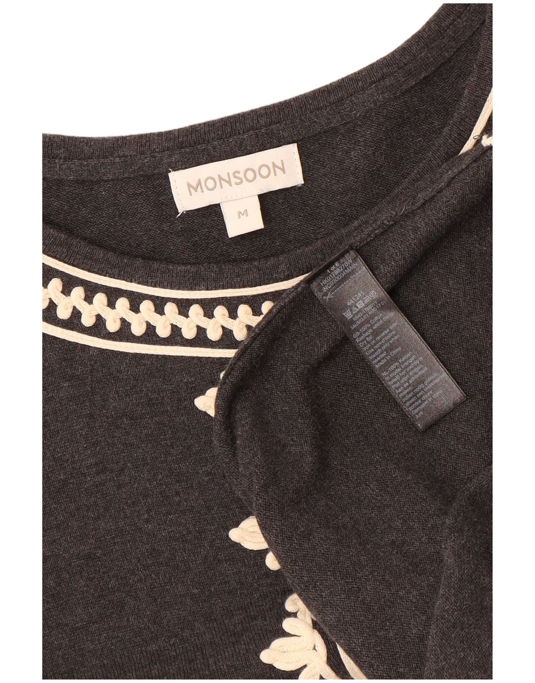 MONSOON Rochie cu mâneci 3/4 pentru femei, UK 12, bumbac gri mediu