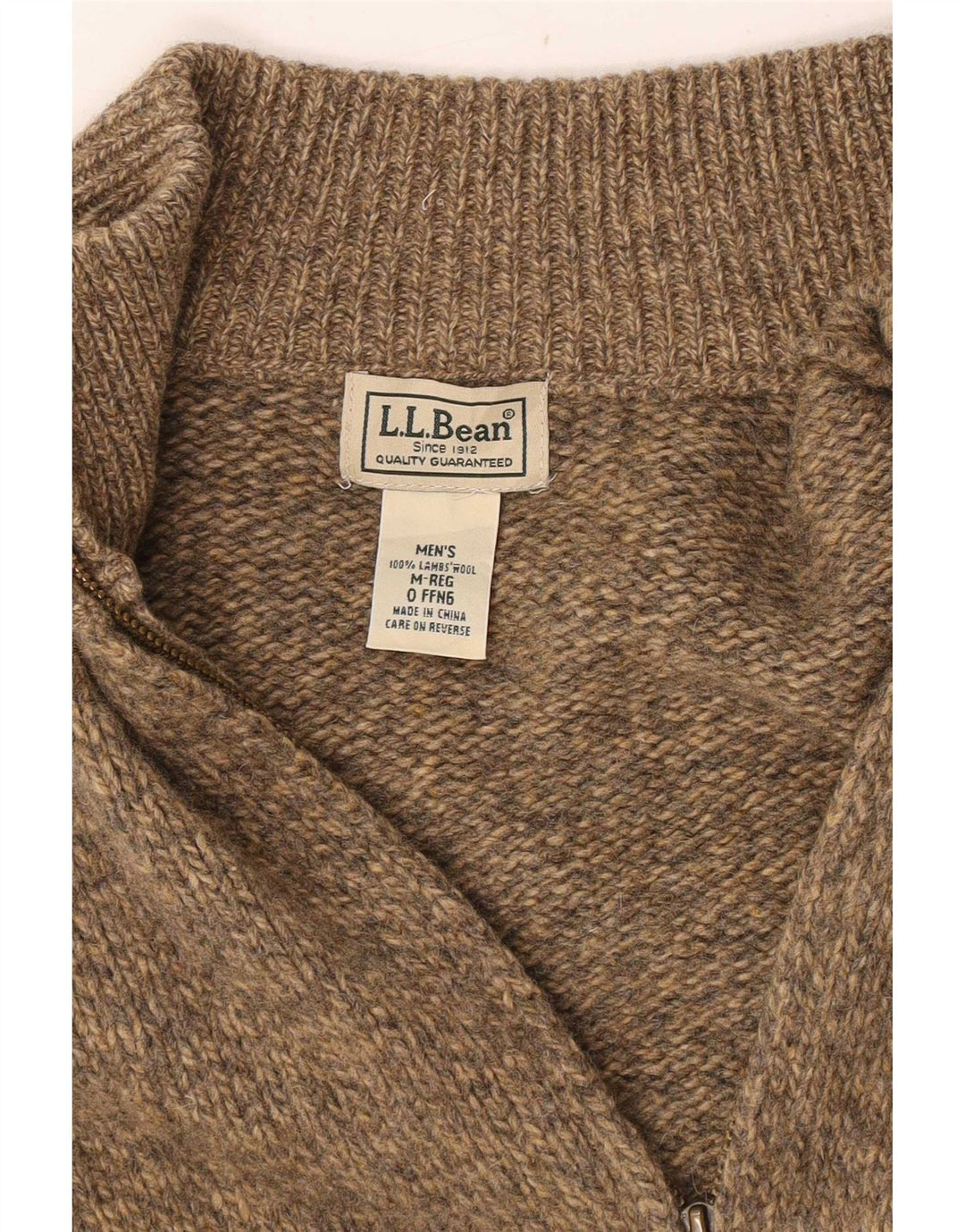 Pulover cardigan cu fermoar complet pentru bărbați L.L.Bean, din lână de miel, pete, bej mediu