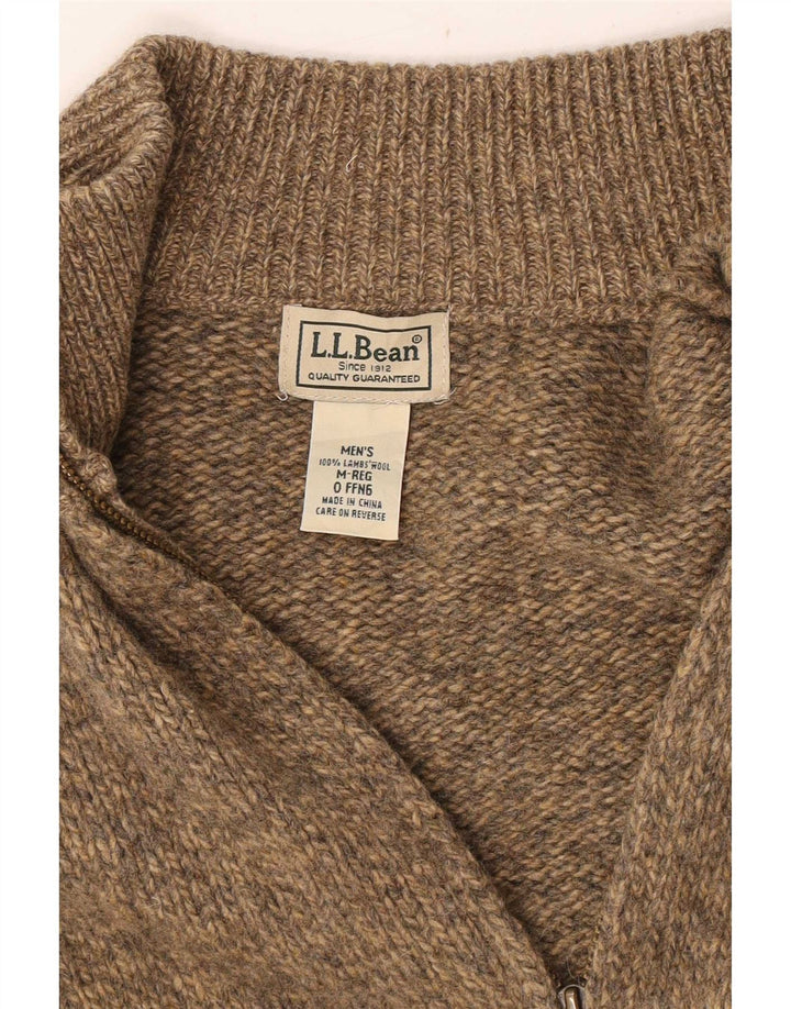 Pulover cardigan cu fermoar complet pentru bărbați L.L.Bean, din lână de miel, pete, bej mediu