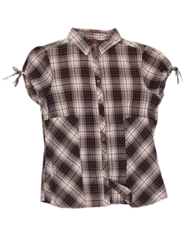 Bluză cămașă cu mânecă scurtă pentru femei Carrera UK 14, bumbac cu carouri gri mediu