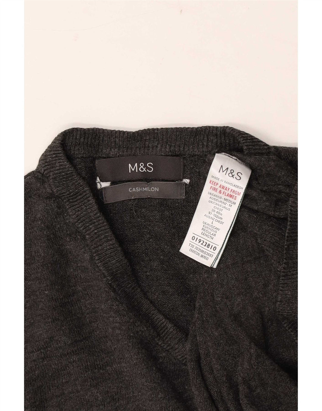 Pulover pentru bărbați Marks & Spencer, cu decolteu în V, mare, gri acrilic