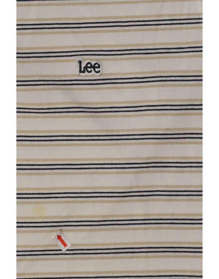 LEE Mens Regular Fit Polo Shirt XL White Striped Cotton Vintage Lee and Second-Hand Lee from Messina Hembry 