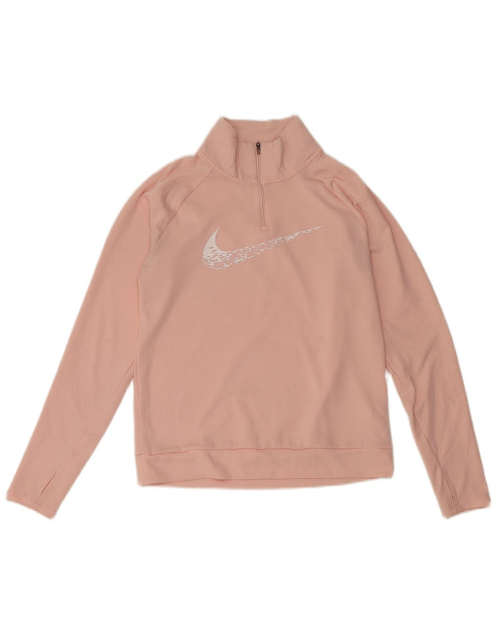 Top de trening Nike pentru femei, supradimensionat, cu grafic, cu fermoar, cu gât, roz