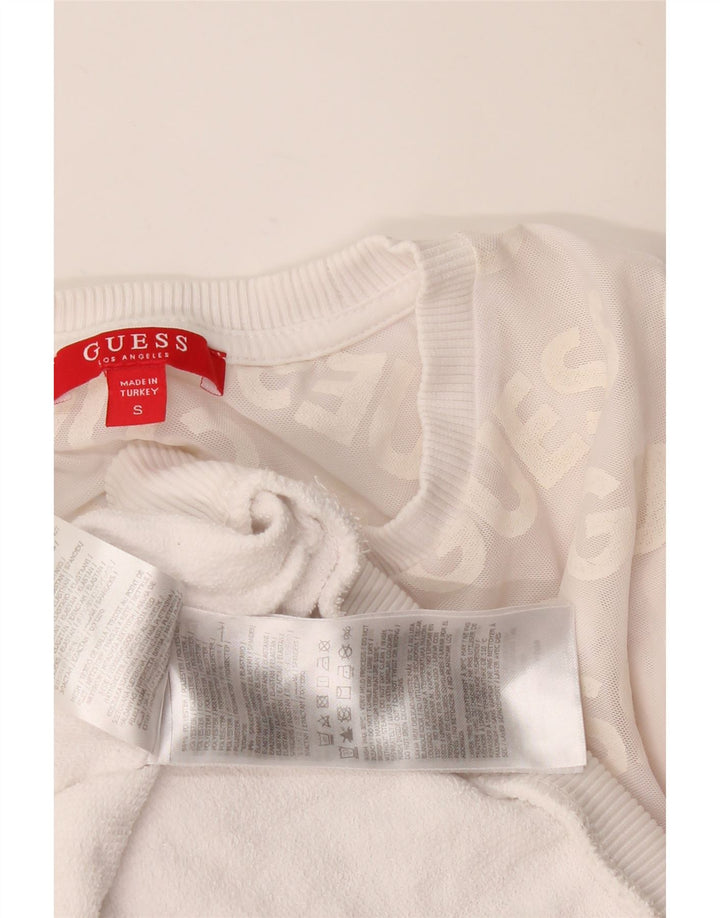 Guess Pulover cu grafic pentru femei UK 10 Small Colorblock alb