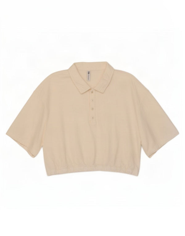 Tricou polo pentru femeie Zara UK 16 XL, bumbac alb