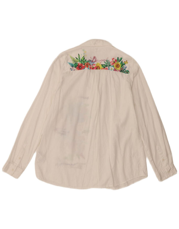 Bluză cu cămașă cu grafică Desigual pentru femei UK 16, mare, albă, cu flori din bumbac