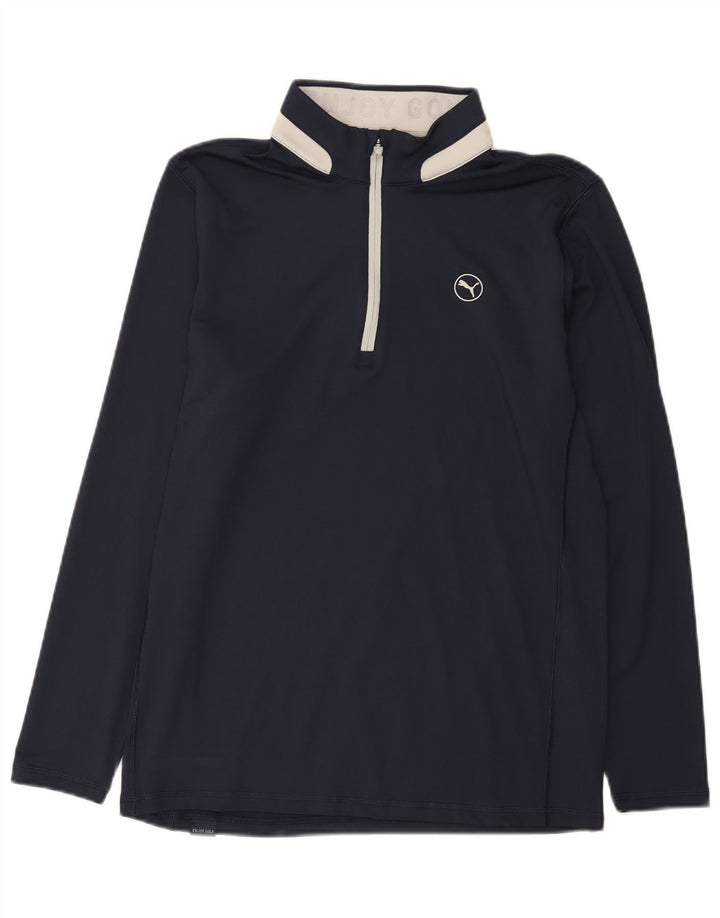 Tricou Puma pentru bărbați, cu fermoar, cu gât, cu mânecă lungă, mediu, bleumarin, poliester color bloc