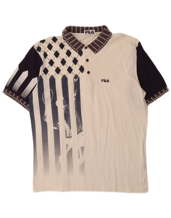 Polo cu grafică FILA pentru bărbați IT 52, mare, alb, din bumbac color bloc