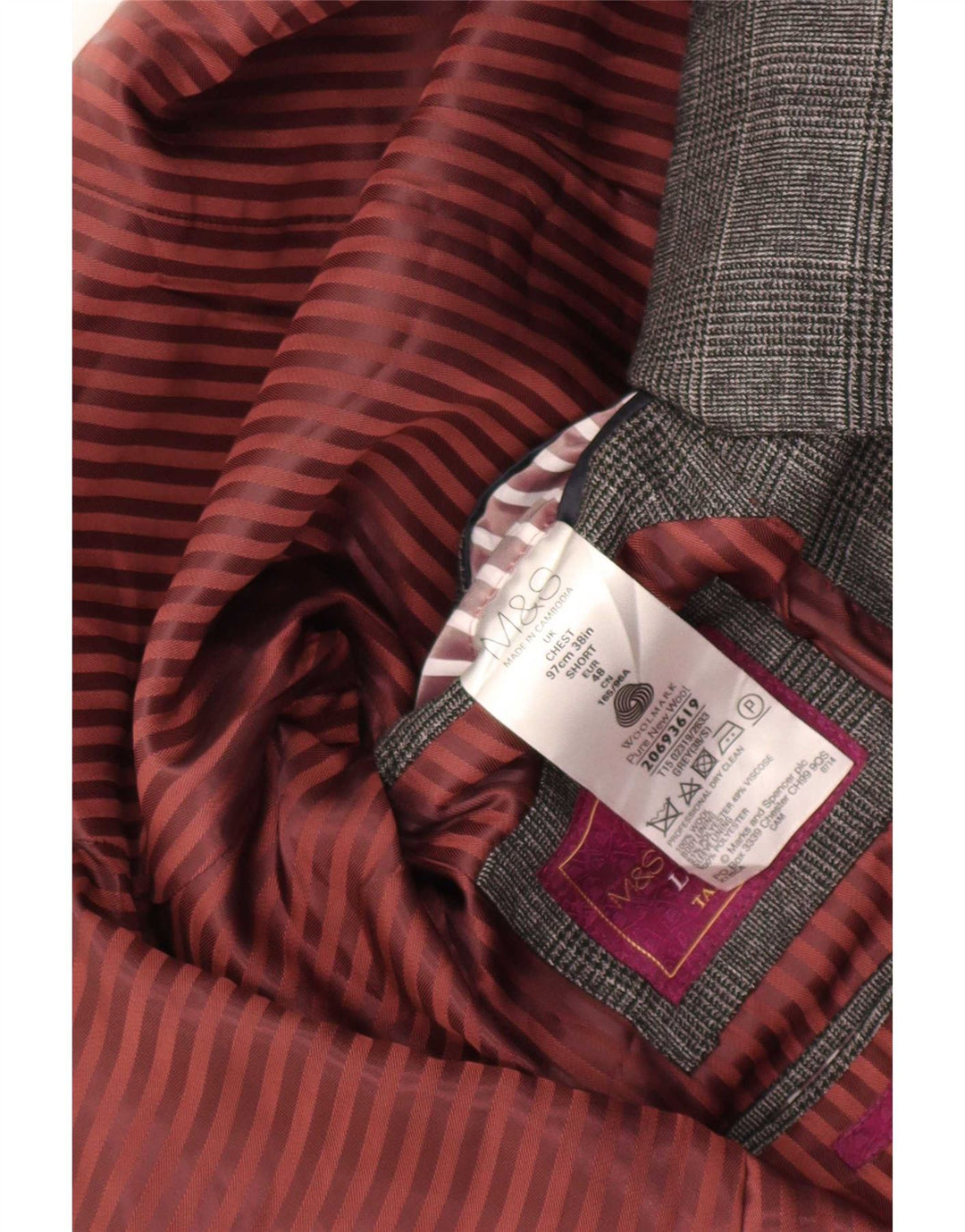 Jachetă pentru bărbați Marks & Spencer, cu 2 nasturi, UK 38, lână cu carouri, gri mediu